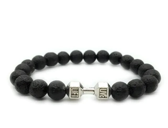 Men's Barbell & Lava Rock Dumbbell Bracelet