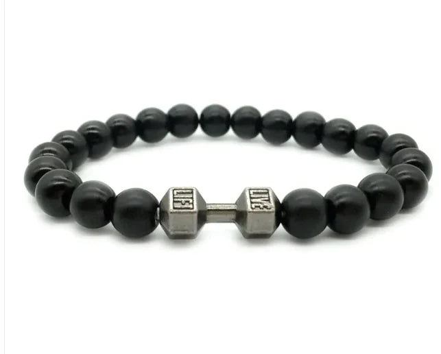 Men's Barbell & Lava Rock Dumbbell Bracelet